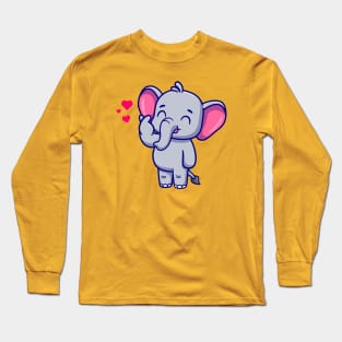 Cute Elephant With love Sign Hand Cartoon Long Sleeve T-Shirt